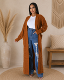 Set The Tone Open Long Knit Pocket Cardigan
