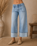 Skyline Mid Rise Cropped Wide Leg Jeans - Medium Stone