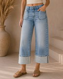 Skyline Mid Rise Cropped Wide Leg Jeans - Medium Stone