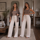 So Chill Drawstring Elastic Waist Button Pleated Detail Wide Leg Pants