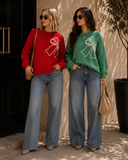 Soft Brushed Embroidered Bow Knit Sweater