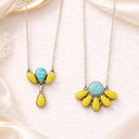 Turquoise & Yellow Floral Pendant Necklace