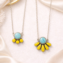 Turquoise & Yellow Drop Pendant Necklace