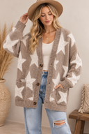 Starry Comfort: Sherpa Accent Star Oversized Cardigan