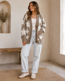 Starry Comfort: Sherpa Accent Star Oversized Cardigan