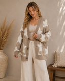 Starry Comfort: Sherpa Accent Star Oversized Cardigan