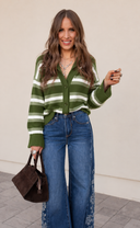 Stripe Drop Shoulder Buttons Cardigan Sweater
