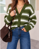 Stripe Drop Shoulder Buttons Cardigan Sweater