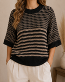 Stripe 3/4 Draped Sleeve Slouchy Sweater