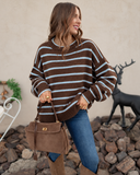 Coastal Rhythm Contrast Stripe Knit Sweater