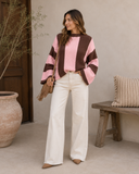 Striped Color Block Thermal Textured Knit Drop Shoulder Sweater
