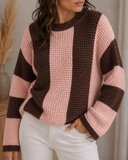 Striped Color Block Thermal Textured Knit Drop Shoulder Sweater