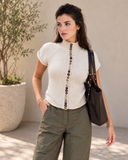 Charmed Detail Multicolor Button Mock Neck Knit Top