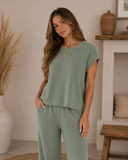 Sweater Rolled Sleeve Top & Long Pants Set