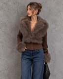 Valencia Luxe Faux Fur Collar Ribbed Zip-Up Jacket