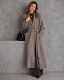 Elowen Sculpted Shoulder Belted Longline Knit Cardigan