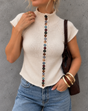 Charmed Detail Multicolor Button Mock Neck Knit Top