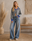 The Cove Ribbed Contrast Button Up Sweater