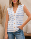 The Golden Buttons Elegant Stripe Sweater Vest