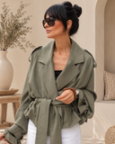 Tie Waist Cropped Trench Jacket