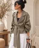 Tie Waist Cropped Trench Jacket