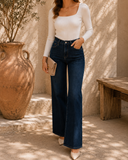 Tummy Control Mid Rise Dark Wash Wide Leg Jeans