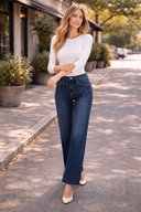 Tummy Control Mid Rise Dark Wash Wide Leg Jeans