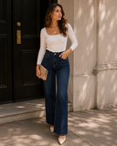Tummy Control Mid Rise Dark Wash Wide Leg Jeans