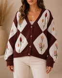 Twilight Flora Harlequin Button Cardigan