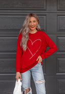 Radiant Love Red Rhinestone Heart Sweatshirt-Sweaters-Krush Kandy, Women's Online Fashion Boutique Located in Phoenix, Arizona (Scottsdale Area)
