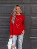 Radiant Love Red Rhinestone Heart Sweatshirt-Sweaters-Rae Collective, Women's Online Fashion Boutique Located in Phoenix, Arizona (Scottsdale Area)
