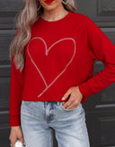 Radiant Love Red Rhinestone Heart Sweatshirt-Sweaters-Krush Kandy, Women's Online Fashion Boutique Located in Phoenix, Arizona (Scottsdale Area)