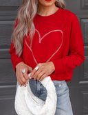 Radiant Love Red Rhinestone Heart Sweatshirt-Sweaters-Rae Collective, Women's Online Fashion Boutique Located in Phoenix, Arizona (Scottsdale Area)