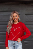 Radiant Love Red Rhinestone Heart Sweatshirt-Sweaters-Rae Collective, Women's Online Fashion Boutique Located in Phoenix, Arizona (Scottsdale Area)