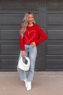 Radiant Love Red Rhinestone Heart Sweatshirt-Sweaters-Rae Collective, Women's Online Fashion Boutique Located in Phoenix, Arizona (Scottsdale Area)
