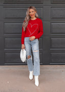 Radiant Love Red Rhinestone Heart Sweatshirt-Sweaters-Rae Collective, Women's Online Fashion Boutique Located in Phoenix, Arizona (Scottsdale Area)