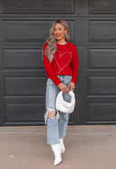 Radiant Love Red Rhinestone Heart Sweatshirt-Sweaters-Rae Collective, Women's Online Fashion Boutique Located in Phoenix, Arizona (Scottsdale Area)