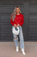 Radiant Love Red Rhinestone Heart Sweatshirt-Sweaters-Rae Collective, Women's Online Fashion Boutique Located in Phoenix, Arizona (Scottsdale Area)