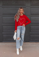 Radiant Love Red Rhinestone Heart Sweatshirt-Sweaters-Rae Collective, Women's Online Fashion Boutique Located in Phoenix, Arizona (Scottsdale Area)