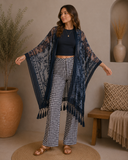 Velvet Mesh Tapestry Tassel Kimono