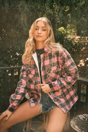 Gingham Sequin Pocket Sherpa Lined Jacket-Shackets-Krush Kandy, Women's Online Fashion Boutique Located in Phoenix, Arizona (Scottsdale Area)