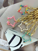 Enamel Stripe Star Magnetic Necklace-Necklaces-Rae Collective, Women's Online Fashion Boutique Located in Phoenix, Arizona (Scottsdale Area)