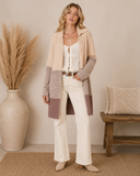 Waffle Knit Color Block Wide Collar Cardigan