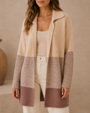 Waffle Knit Color Block Wide Collar Cardigan