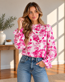 Serenity Bloom: Floral Flounce Sleeve Blouse (2 Colors)