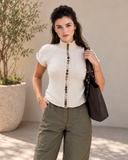 Charmed Detail Multicolor Button Mock Neck Knit Top
