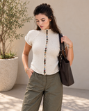 Charmed Detail Multicolor Button Mock Neck Knit Top