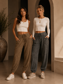 Washed Ribbed Drawstring Jogger