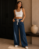 Weekend Ease Drawstring Wide-Leg Denim