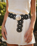 Oval Leather Disc Panel Link Belt